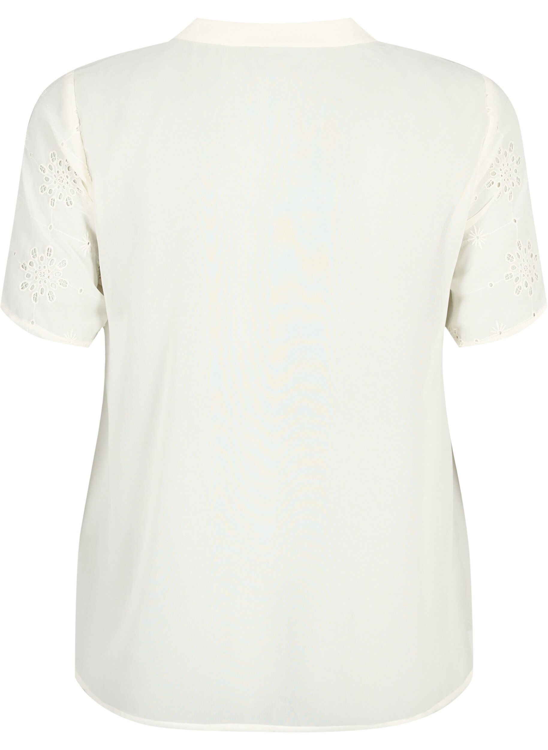 Zizzi Kortermet skjortebluse med broderi anglaise, Antique White, Packshot image number 1