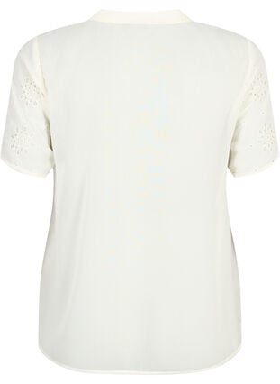 Zizzi Kortermet skjortebluse med broderi anglaise, Antique White, Packshot image number 1