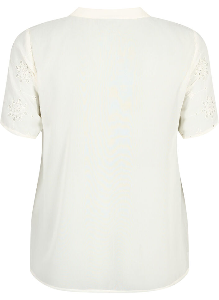 Kortermet skjortebluse med broderi anglaise, Antique White, Packshot image number 1