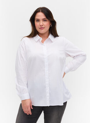 Klassisk skjorte med krage og knapper, Bright White, Model image number 0