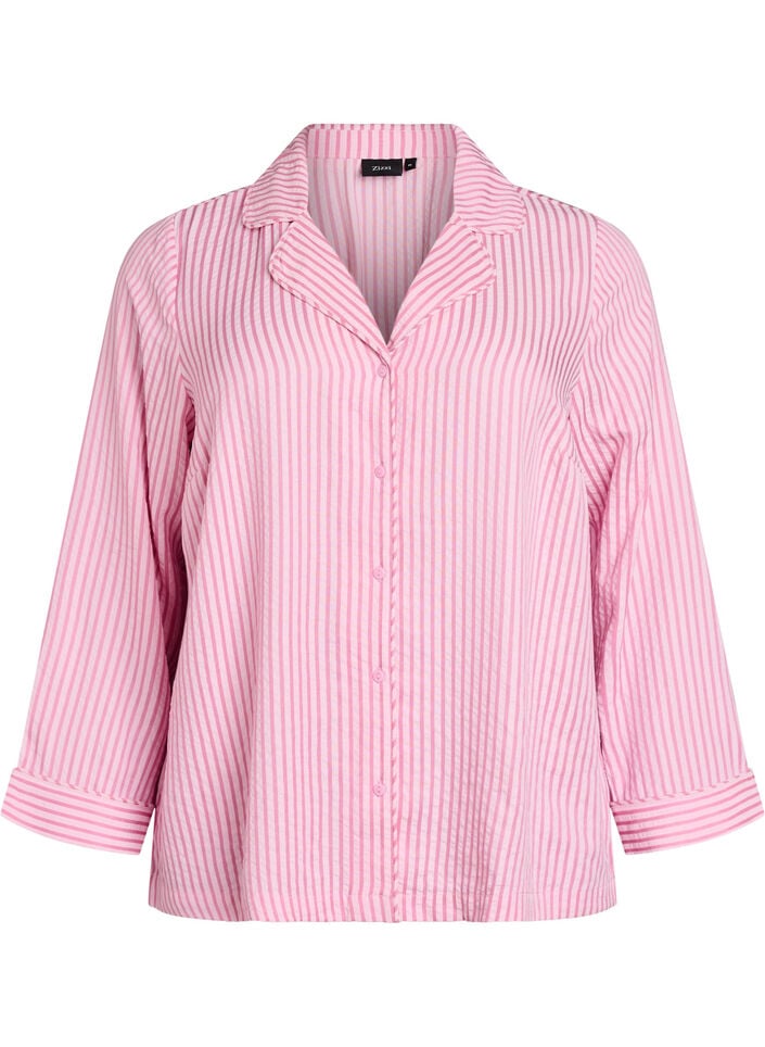 Seersucker pyjamas-skjorte med lange ermer, Rosa, Packshot image number 0
