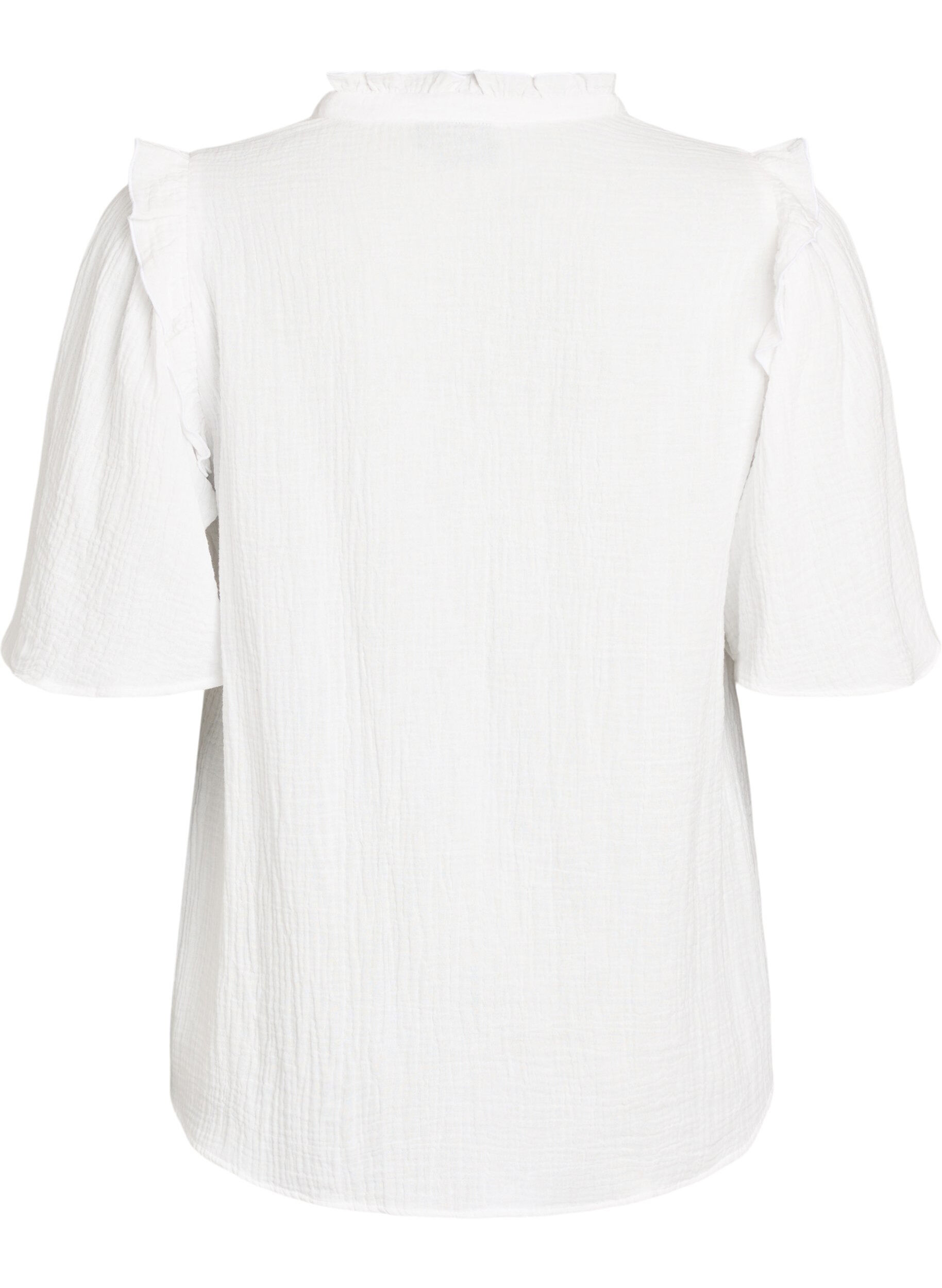 ZizziBluse i bomullsmusselin med broderie anglaise og 1/2 ermer, Hvit, Packshot image number 1