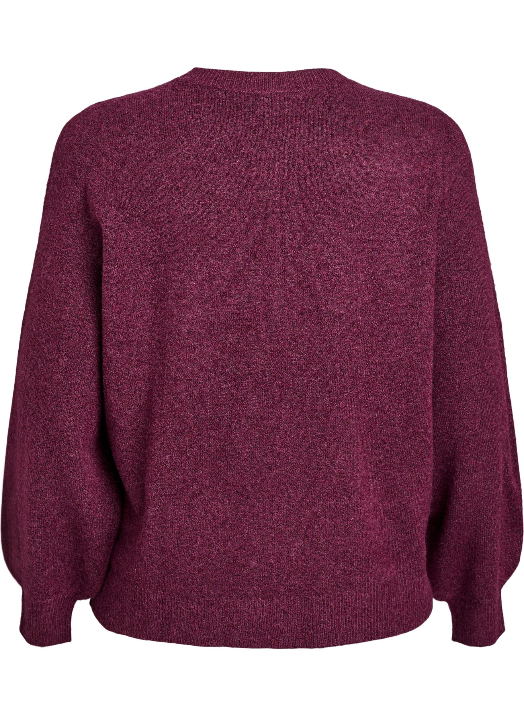 Zizzi Cardigan i myk strikk med gullfargede knapper, M&oslash;rk Bordeaux, Packshot image number 1