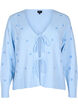 Strikket cardigan med knytedetaljer og broderi, Cashmere Blue Comb, Packshot image number 0