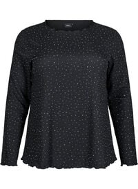 Langermet bluse med rhinsteiner, Svart Langermet bluse med rhinsteiner