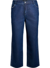 Jeans med vide ben og nagler med høy midje, Dark Blue Denim