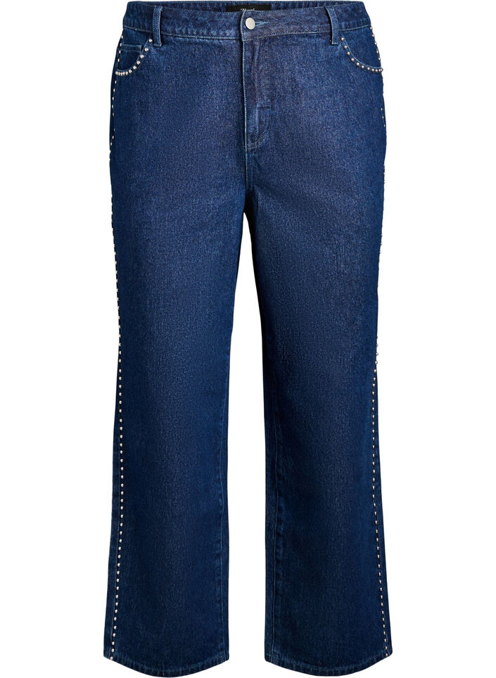 Jeans med vide ben og nagler med høy midje, Dark Blue Denim, Packshot