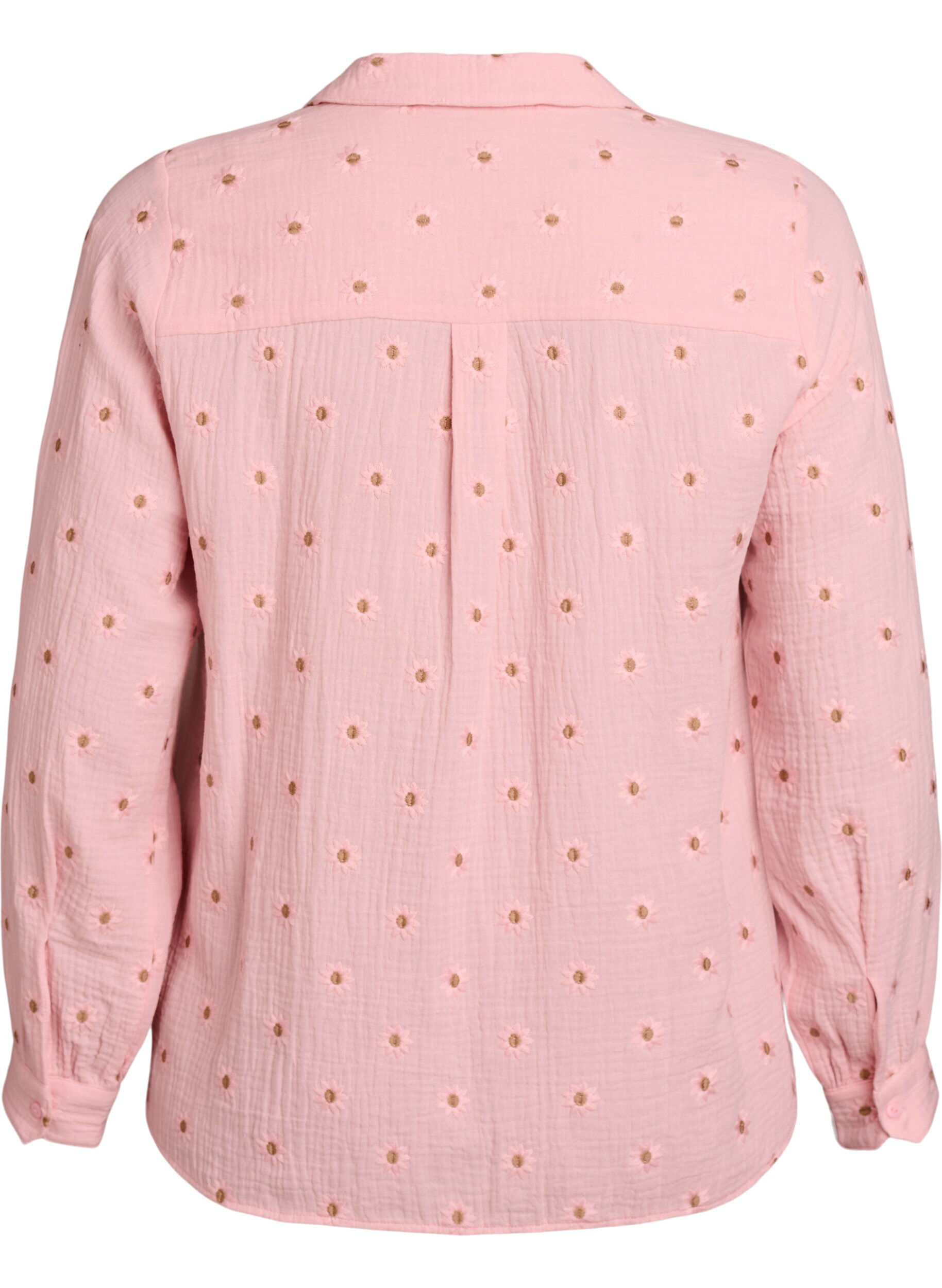 Zizzi Langermet bluse i bomullsmusselin med broderte motiver, Rosa, Packshot image number 1