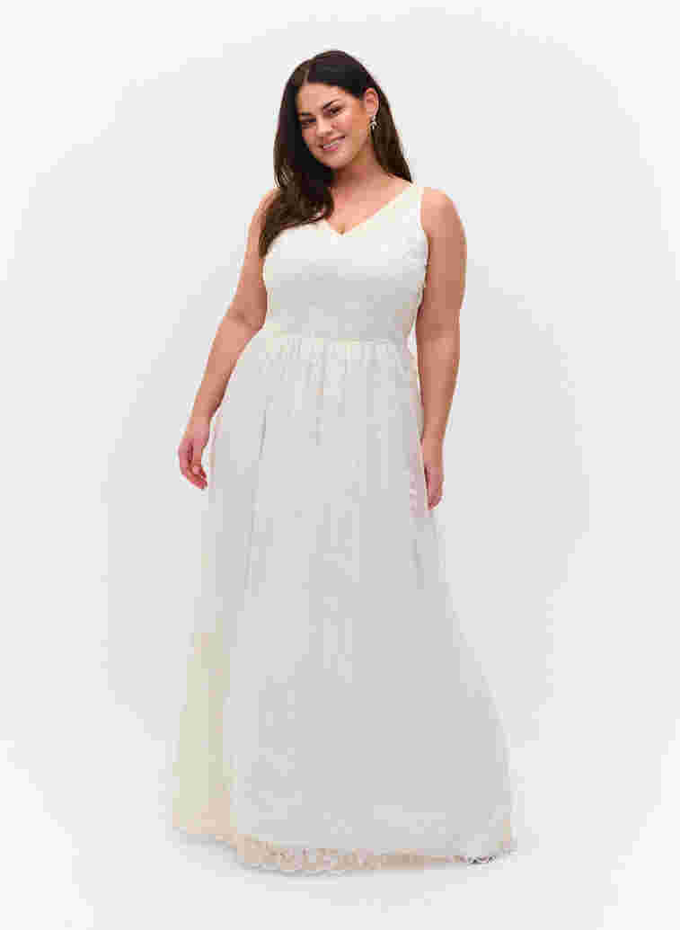Ermeløs brudekjole med V-hals, Star White, Model
