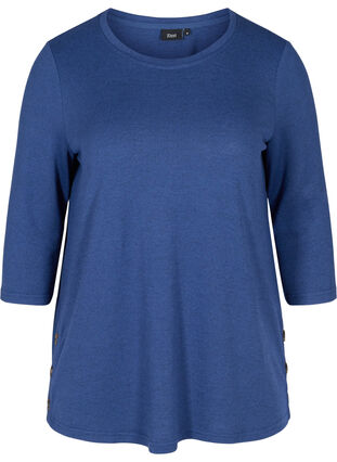 Bluse med 3/4-ermer og knapper, Twilight Blue Mel, Packshot image number 0