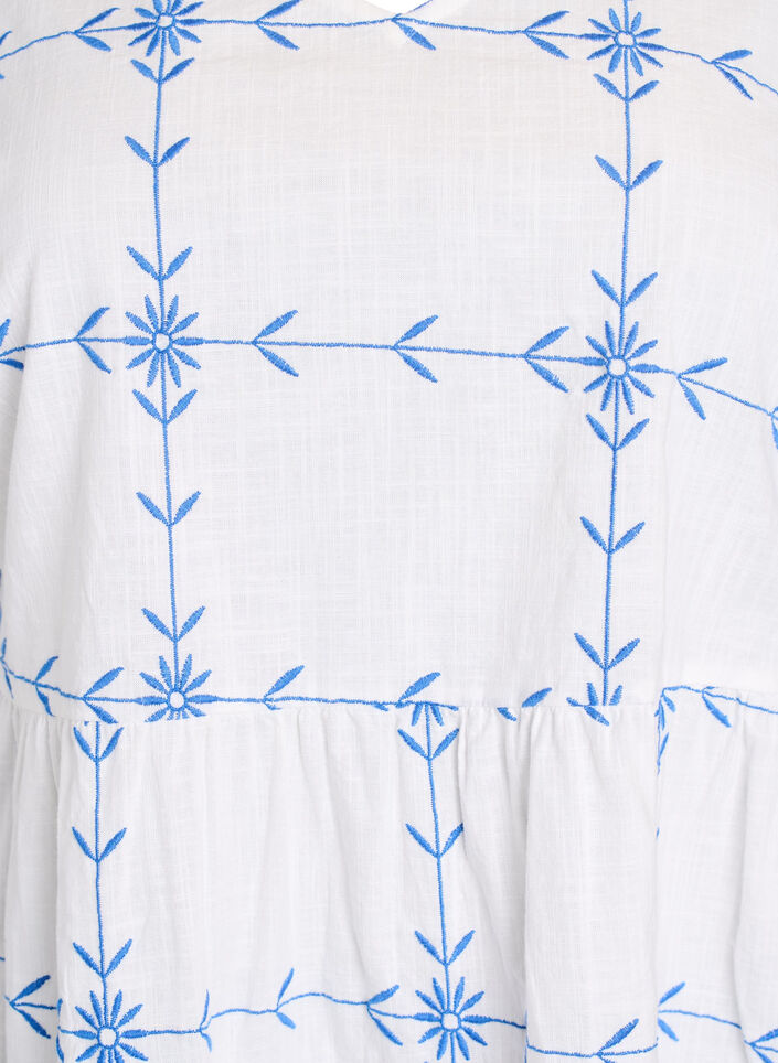 Kort kjole med V-hals og broderi, Hvit, Packshot image number 2