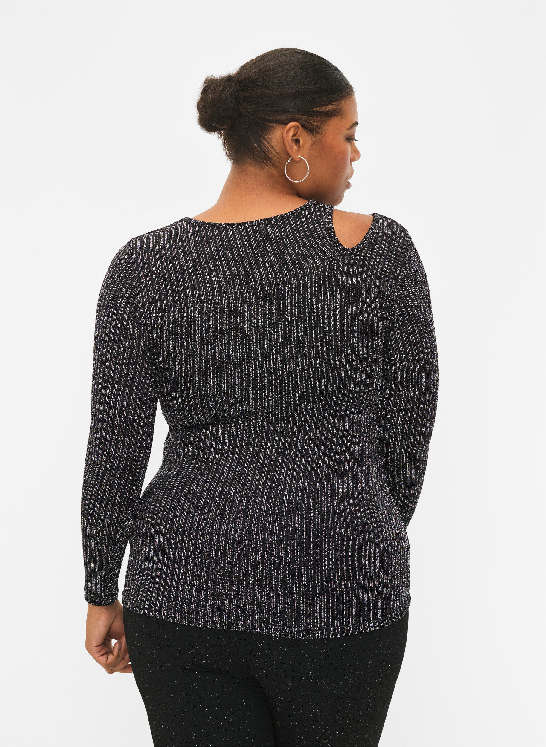 Zizzi Langermet bluse med glitter, B. w. Silver Stripes, Model image number 1
