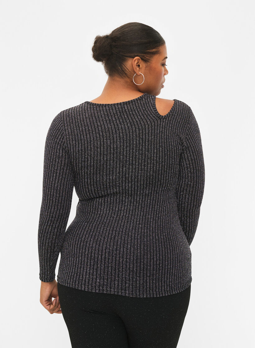 Langermet bluse med glitter, B. w. Silver Stripes, Model image number 1