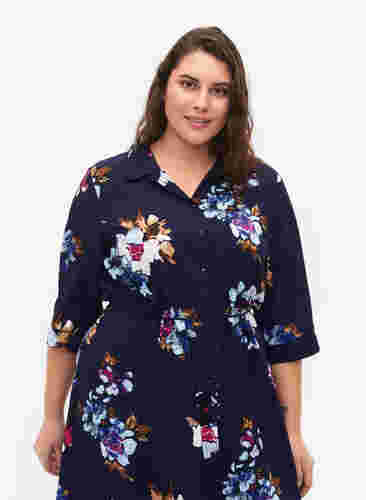 FLASH - Skjortekjole med blomstermønster , Big Blue Flower, Model image number 2