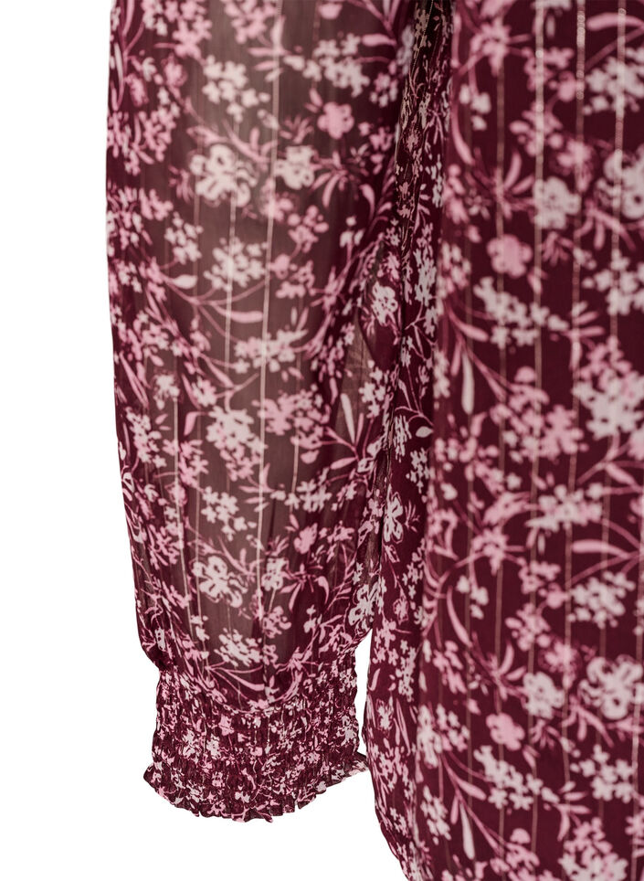 Bluse med blomstertrykk og glittertr&aring;d, R&oslash;d, Packshot image number 3