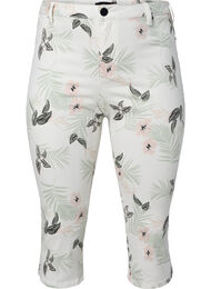 Caprijeans med blomstermønster og høyt liv, White Flower AOP