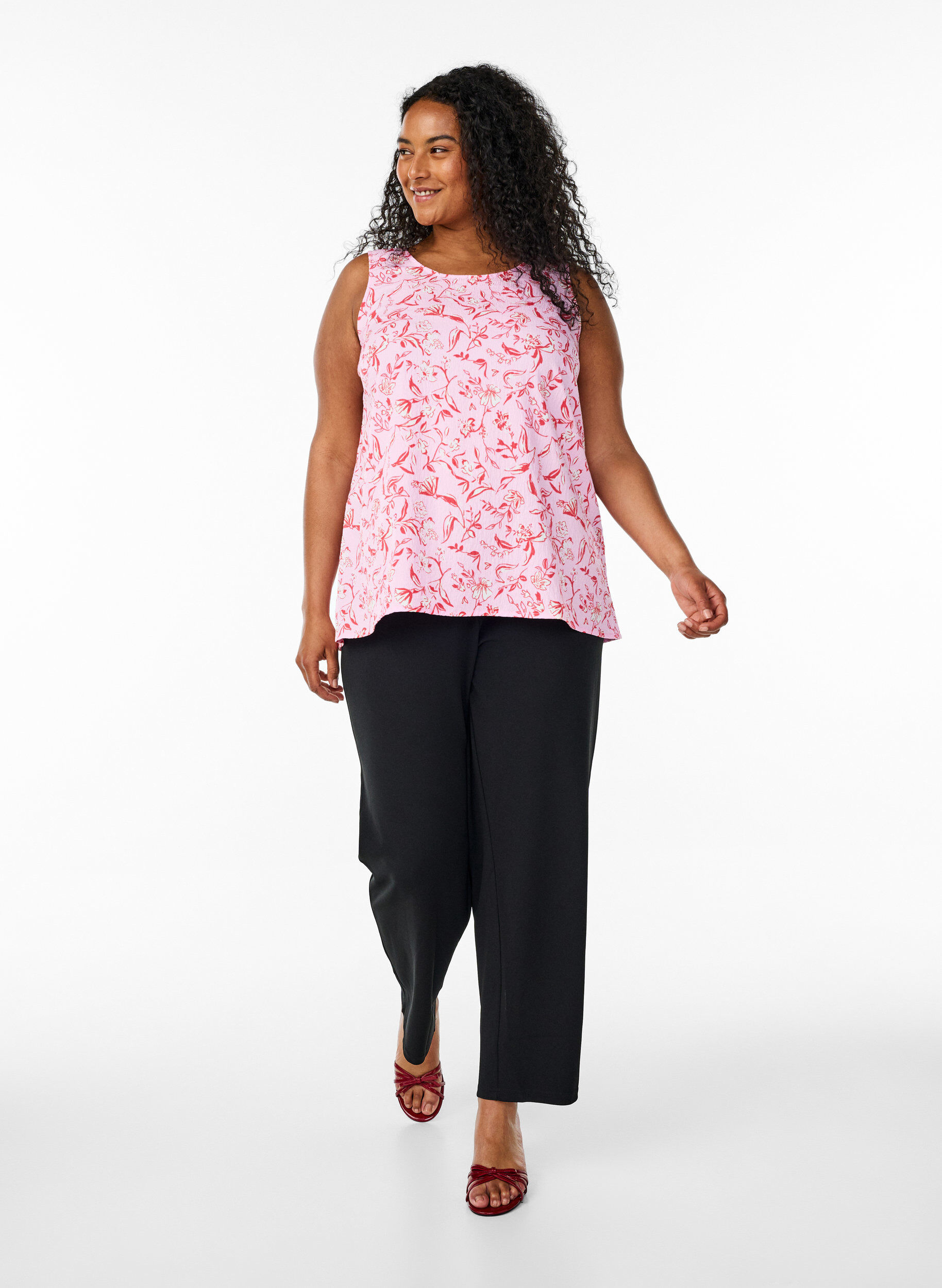 Zizzi FLASH &ndash; Ermel&oslash;s topp med tekstur, Rosa, Model image number 1