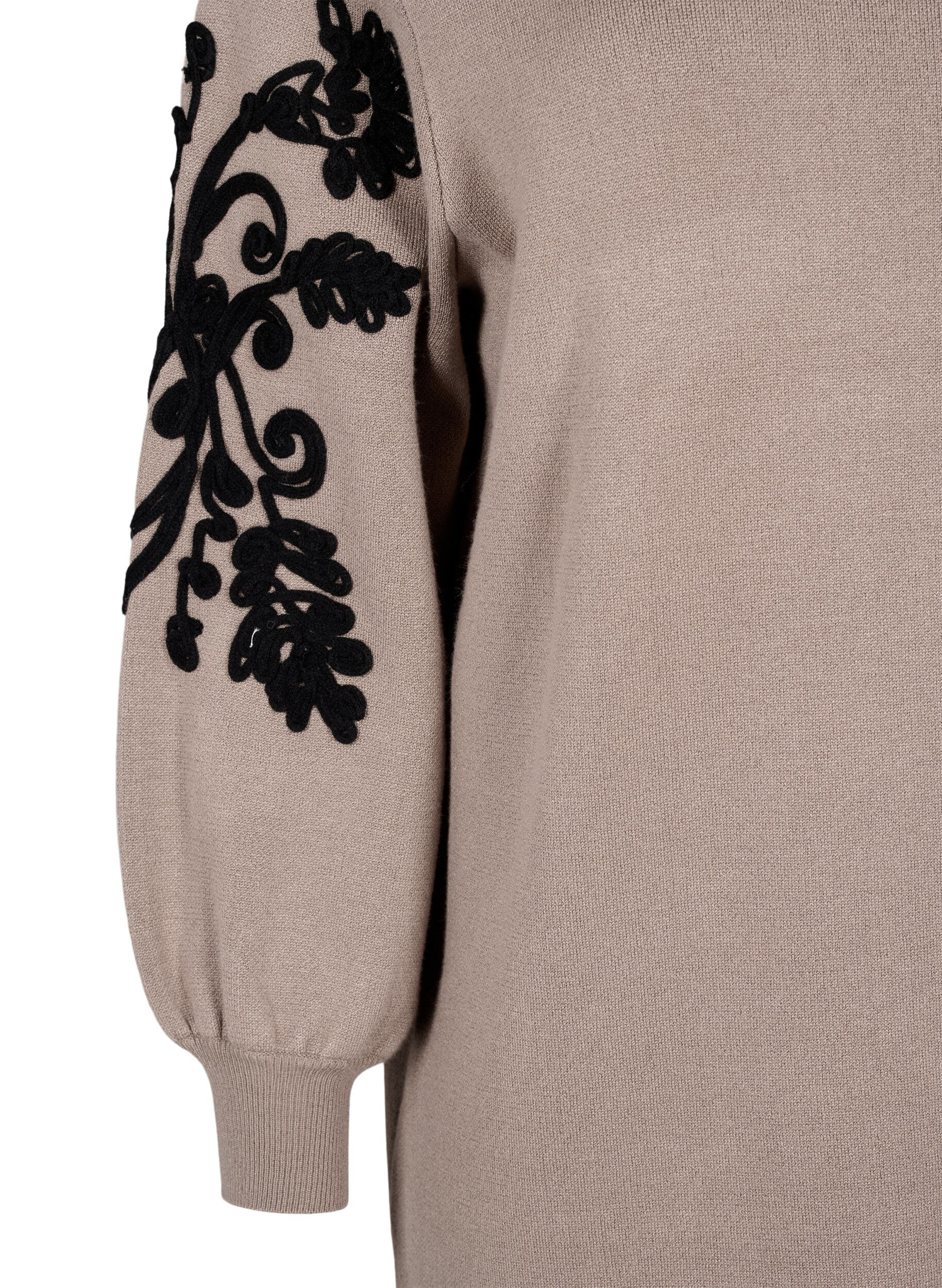 Zizzi Strikket kjole med broderidetaljer, Desert Taupe Comb, Packshot image number 3