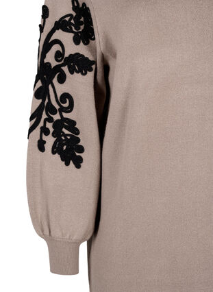 Zizzi Strikket kjole med broderidetaljer, Desert Taupe Comb, Packshot image number 3
