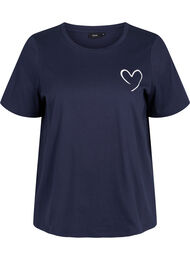 Kortermet pysjamastopp i bomull, Navy Blazer w. Heart