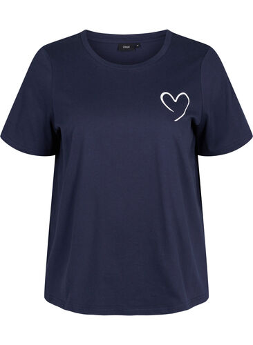Kortermet pysjamastopp i bomull, Navy Blazer w. Heart, Packshot image number 0