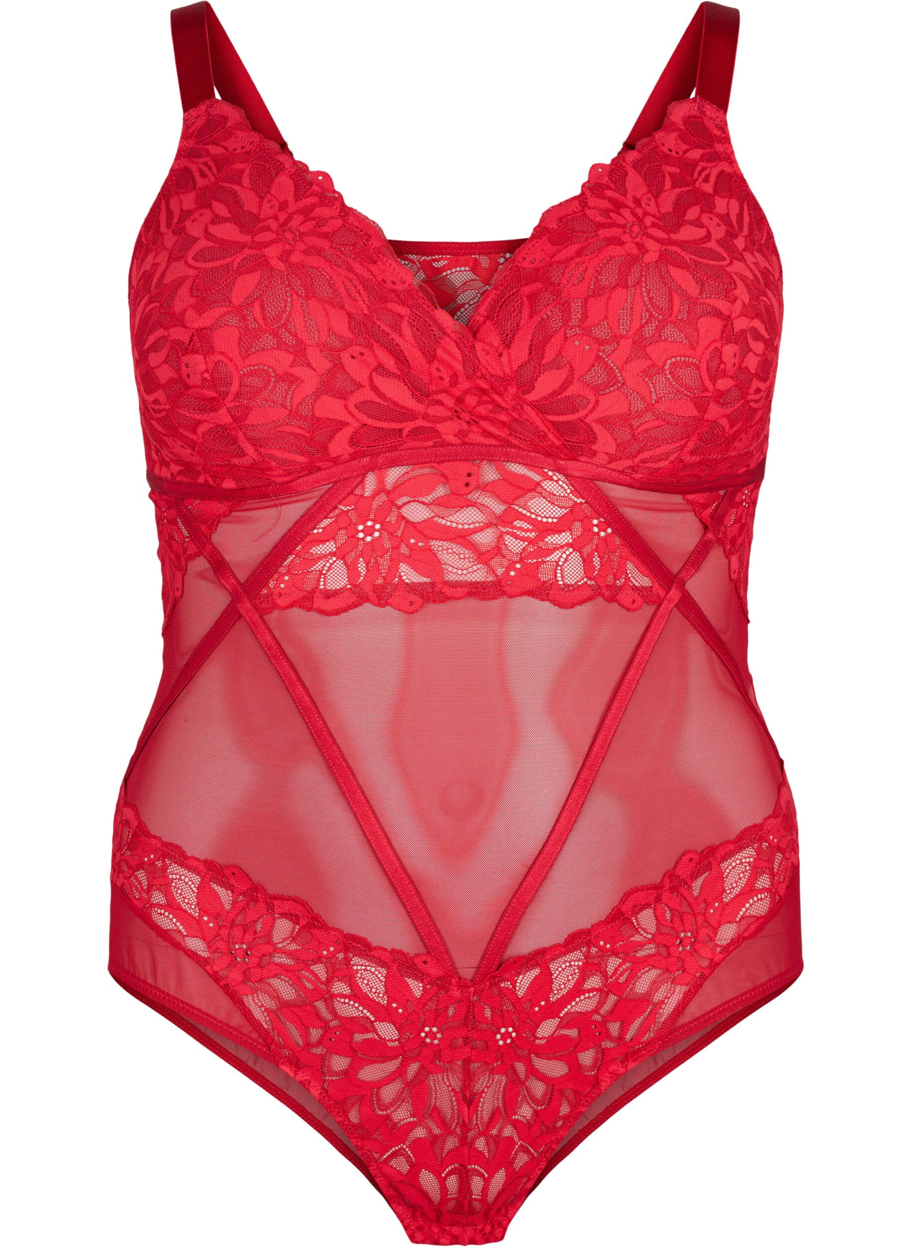 Zizzi Blondebody med mesh, Rhythmic Red, Packshot image number 0