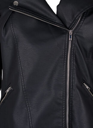 Zizzi Imitert skinn bikerjakke, Black, Packshot image number 2