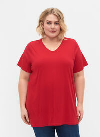 Kortermet T-skjorte med A-form, Lipstick Red, Model