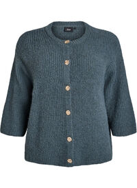 Kort cardigan med 3/4-ermer og gullfargede teksturerte knapper, Grønn Kort cardigan med 3/4-ermer og gullfargede teksturerte knapper