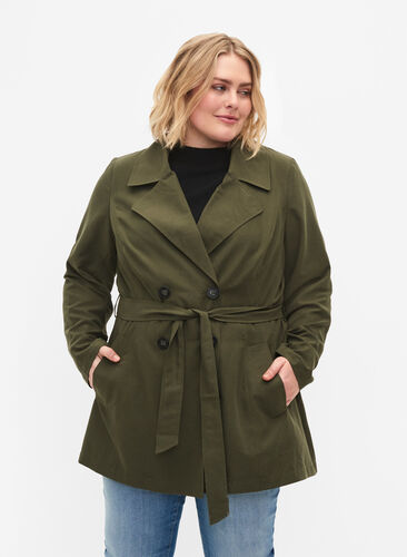 Trenchcoat med belte og lommer, Grape Leaf, Model image number 0