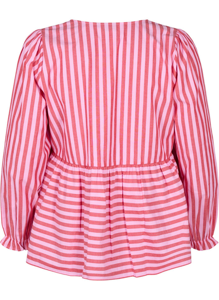 Bluse med striper og sløyfer, Rød, Packshot image number 1