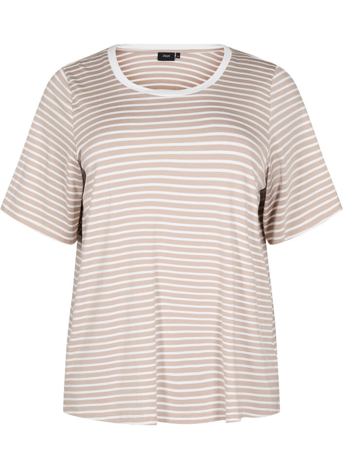 T-skjorte med TENCEL&trade; Lyocell og striper, Beige, Packshot image number 0