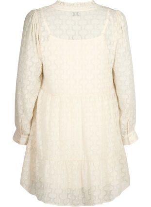 Jacquard kjole med volangkrage, Birch, Packshot image number 1