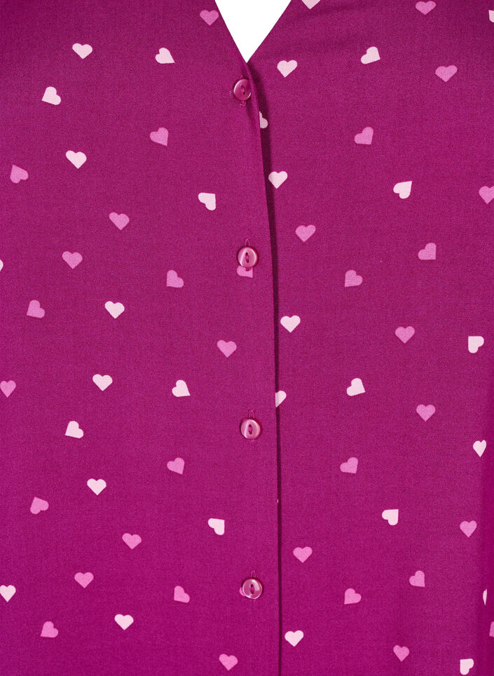 Nattbluse i viskose med hjerteprint, Rød, Packshot image number 2