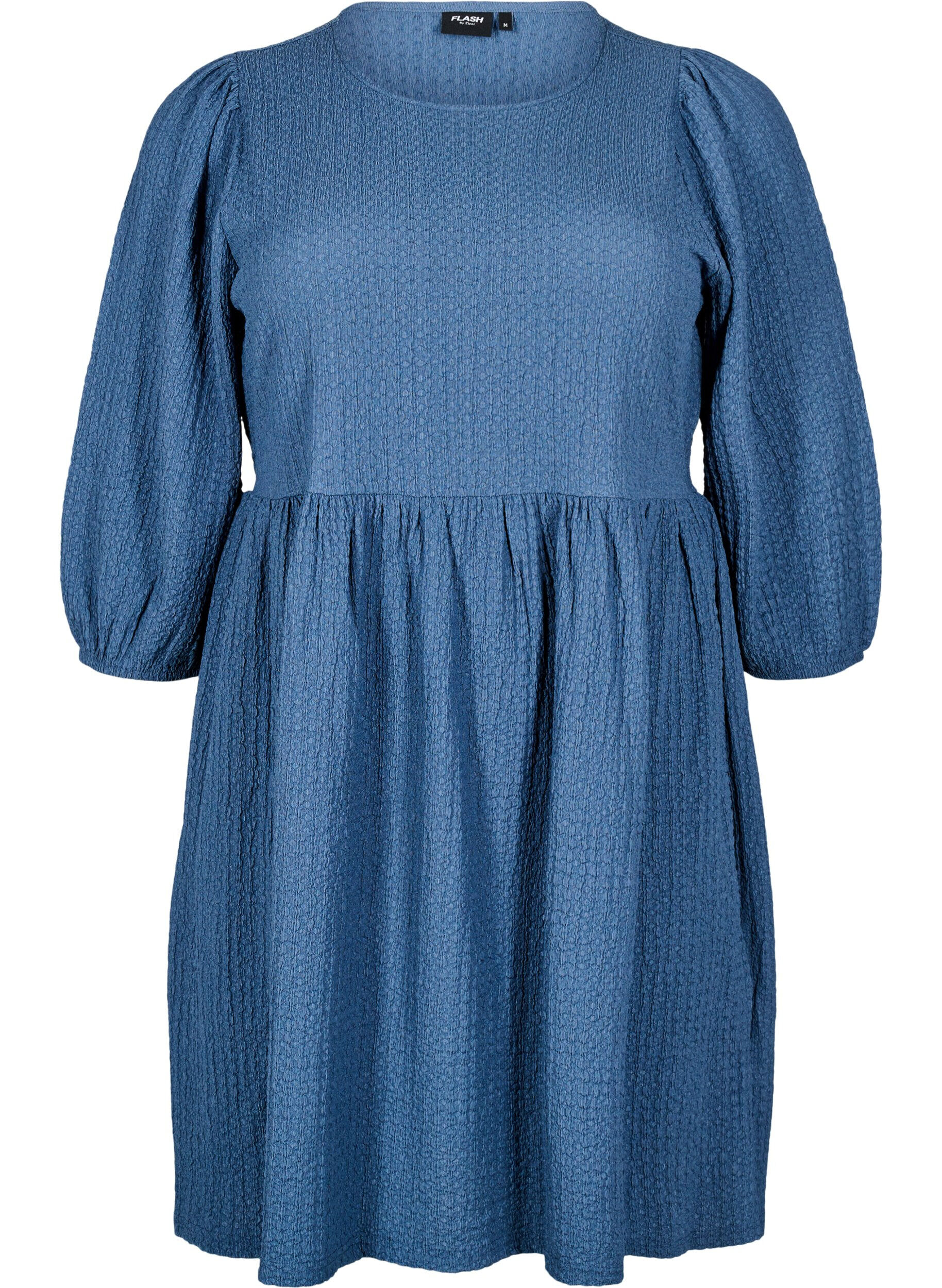 Zizzi FLASH - Kort kjole med tekstur og 3/4 ermer, Sargasso Sea, Packshot image number 0