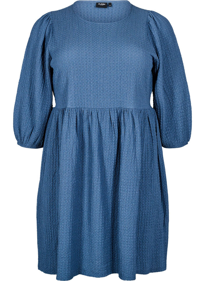 FLASH - Kort kjole med tekstur og 3/4 ermer, Sargasso Sea, Packshot image number 0