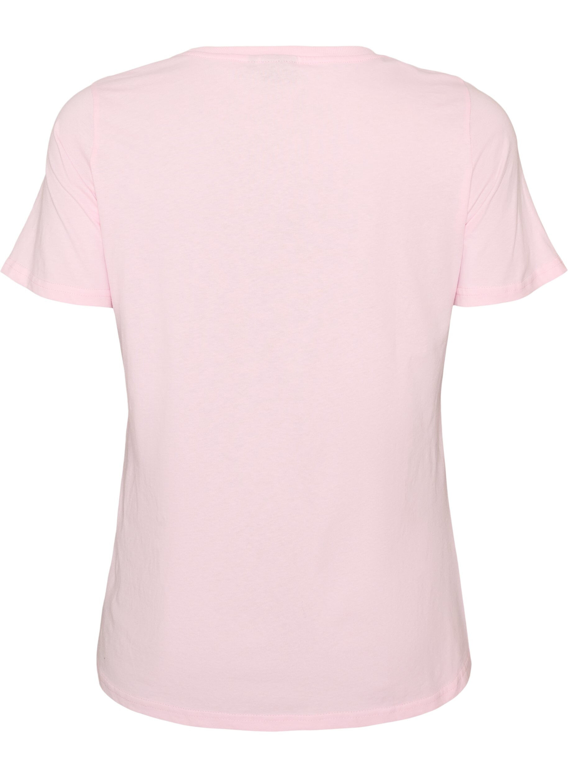ZizziBomulls T-skjorte med trykk foran, Rosa, Packshot image number 1
