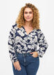 Skjortebluse med v-hals og trykk, Navy B. Flower AOP, Model image number 0