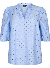 Prikkete bluse med 3/4 ermer i viskosemateriale, Light Blue Dot