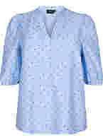 Prikkete bluse med 3/4 ermer i viskosemateriale, Light Blue Dot