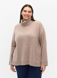 Genser med turtleneck i ull og kashmir, Simply Taupe Mel., Model