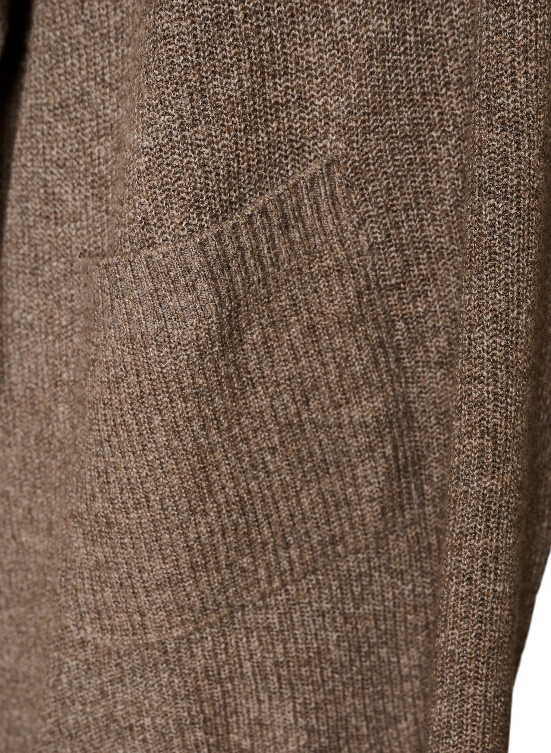 ZizziCardigan med &aring;pen front og vide ermer, Brun, Packshot image number 3