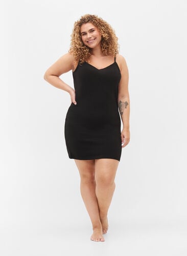 Zizzi Lang basistopp i bomull, Svart, Model image number 1