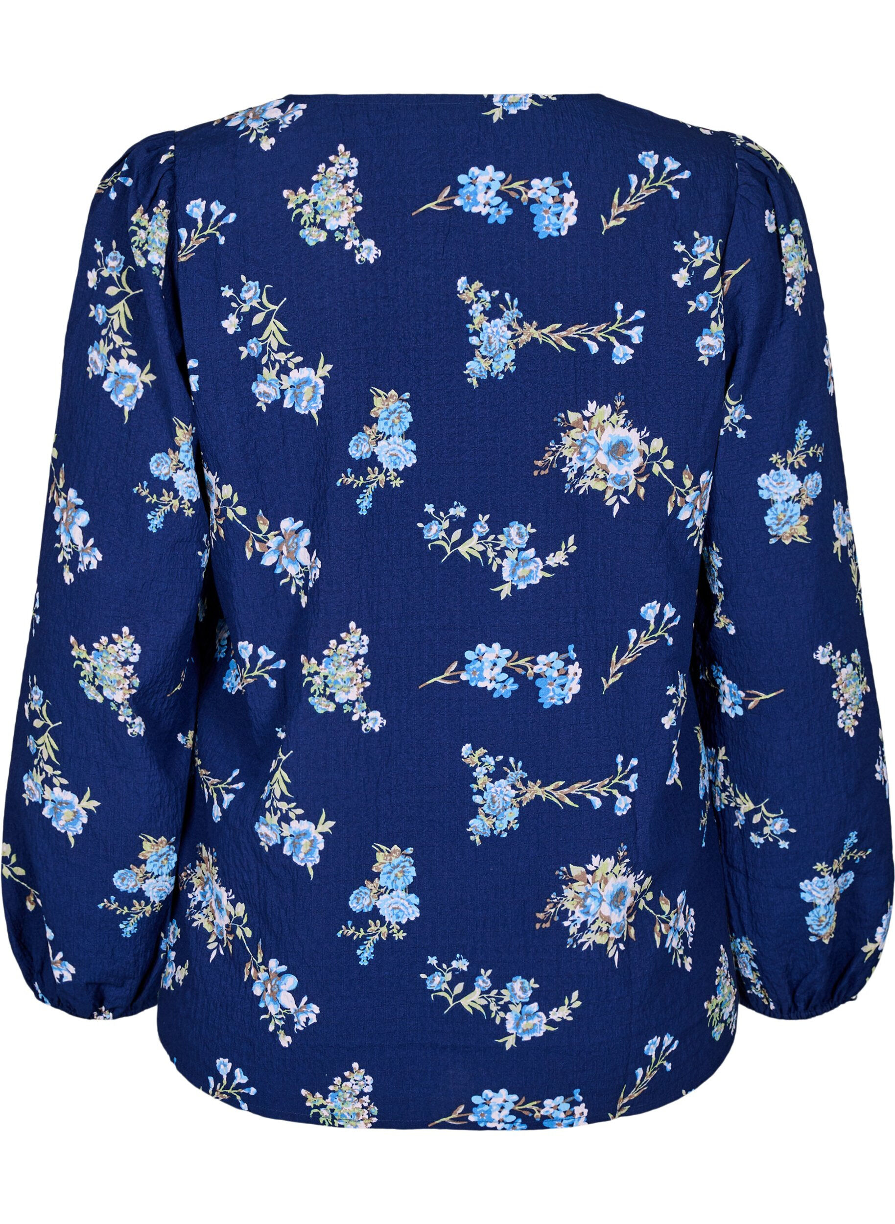 Zizzi FLASH - Langermet bluse med sm&aring; blomster, Blue Flower, Packshot image number 1