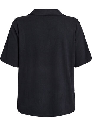 Zizzi Jerseybluse med krage og korte ermer, Svart, Packshot image number 1