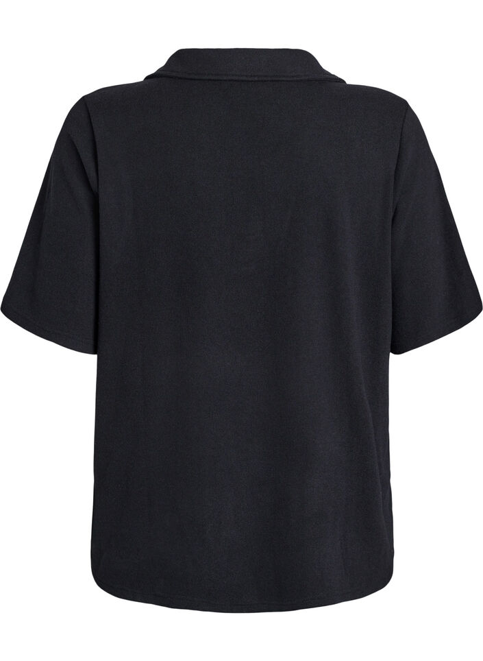 Jerseybluse med krage og korte ermer, Svart, Packshot image number 1