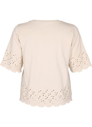 Zizzi T-skjorte med broderie anglaise og bølgekant, Beige, Packshot image number 1
