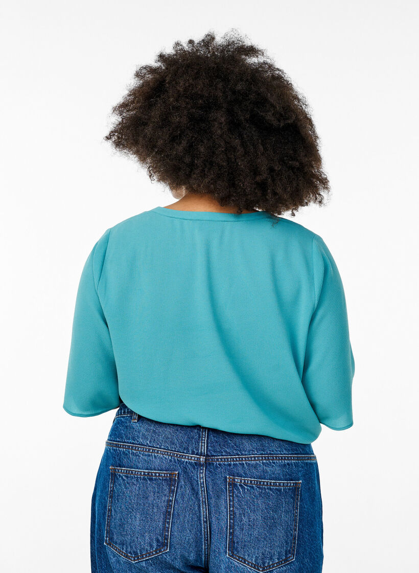 Kortermet bluse med V-hals, Grønn, Model image number 2