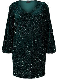 Paillettkjole med V-hals og rutemønster, Rain Forest Sequins