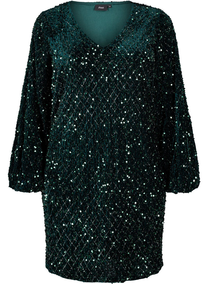 Paillettkjole med V-hals og rutemønster, Rain Forest Sequins, Packshot image number 0
